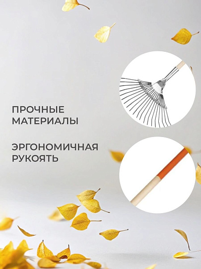 Грабли веерные, 18 зуб, оцинкованные, пластинчатые, окрашенные/оцинкованые, черенок деревянный