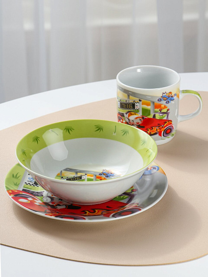 Набор детской посуды фарфор, 3 шт, Гонки, подарочная упаковка, Loraine, 23387