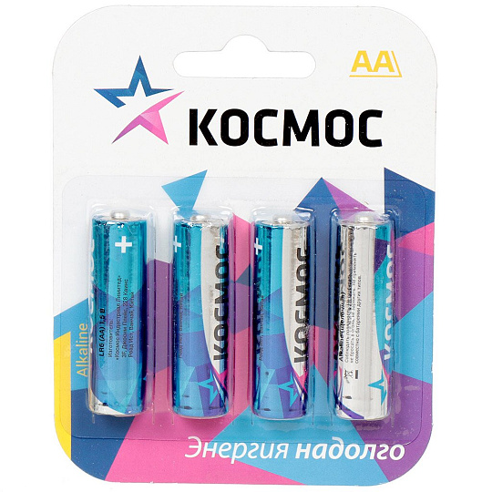 Батарейка Космос, АА (LR06, LR6), Classic Alkaline, алкалиновая, 1.5 В, блистер, 4 шт, KOCLR64BL_classic