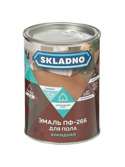 Эмаль Skladno, ПФ-266, алкидная, глянцевая, красно-коричневая, 0.8 кг