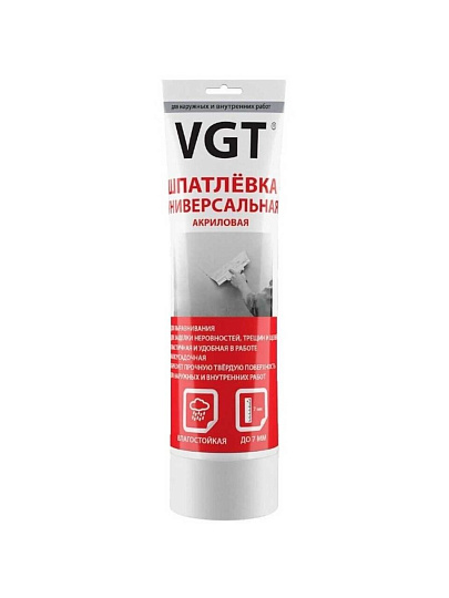 Шпатлевка VGT, 27225, акриловая, универсальная, для внутренних и наружных работ, 0.33 кг