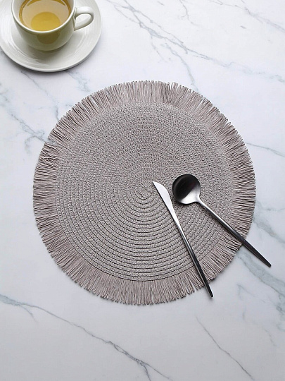 Салфетка сервировочная полимер, 38 см, круглая, бахрома, Y4-9664