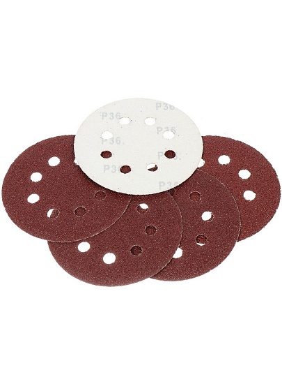 Круг шлифовальный Росомаха, диаметр 125 мм, зернистость P36, под липучку, перфорированный, 8 отверстий, 5 шт, 438036