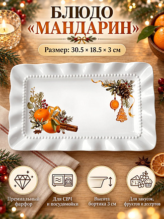 Блюдо фарфор, прямоугольное, 18.5х30.5х3 см, Мандарин, Lefard, 761-236