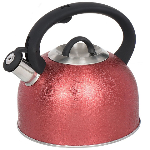 Чайник нержавеющая сталь, 3 л, со свистком, матовый, ручка с силиконовым покрытием, Daniks, индукция, красная кожа, MSY-075R