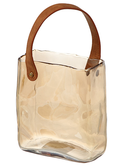 Ваза стекло, настольная, Сумочка, Y4-11051, 18х11х19 см, ручка экокожа, медовая