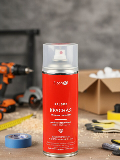 Эмаль аэрозольная, Elcon, универсальная, алкидная, глянцевая, красная, RAL 3020, 520 мл