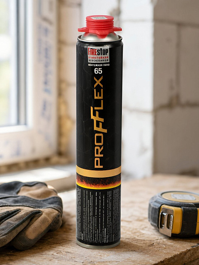 Пена монтажная Profflex, FireStop, профессиональная, 65 л, 850 мл, огнестойкая, всесезонная, 70190