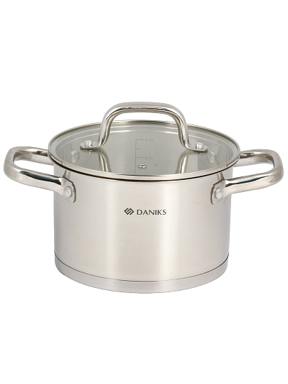 Кастрюля нерж, 2.9 л, с крыш, крыш стекло, Daniks, Рейн, индукц