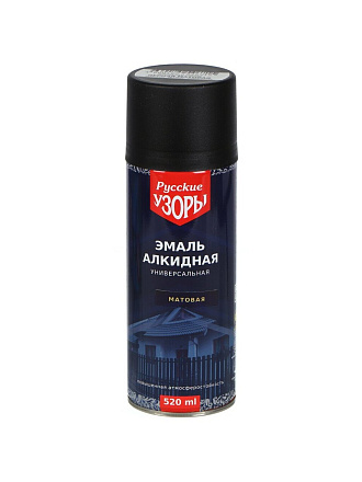 Эмаль аэрозольная, Русские узоры, универсальная, алкидная, матовая, черная, 520 мл