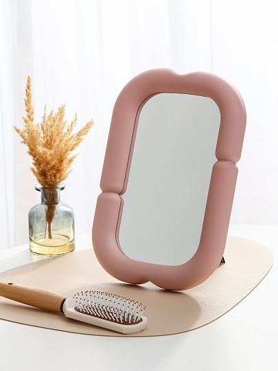 Зеркало настольное, 30х20 см, прямоугольное, кожаная оправа, пудровое, A070058