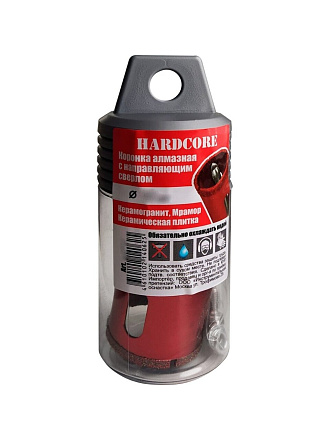 Коронка алмазная, по керамограниту и мрамору, Hardcore, диаметр 35 мм, цилиндрический хвостовик, с направляющим сверлом, 154035