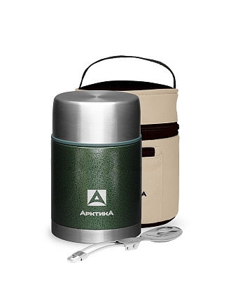 Термос для еды, нержавеющая сталь, 0.6 л, широкая горловина, Арктика, колба нержавеющая сталь, в чехле, супер-шир. горло, зеленый, 306-600А
