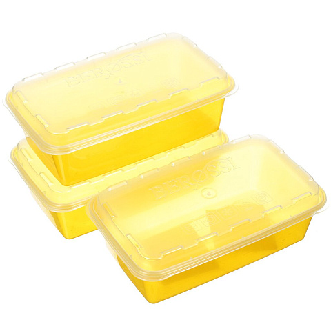 Контейнер пищевой пластик, 1 л, 9.5 см, 3 шт, лимон, Berossi, Zip, ИК 17455000