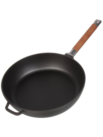 Сковорода чугун, 28 см, Гардарика, съемная ручка, с деревянной ручкой, высокий борт, индукция, 0328