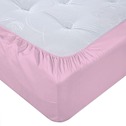 Простыня 2-спальная, 180 х 200 см, 100% хлопок, сатин, розовая, на резинке, Люксония Мр0001