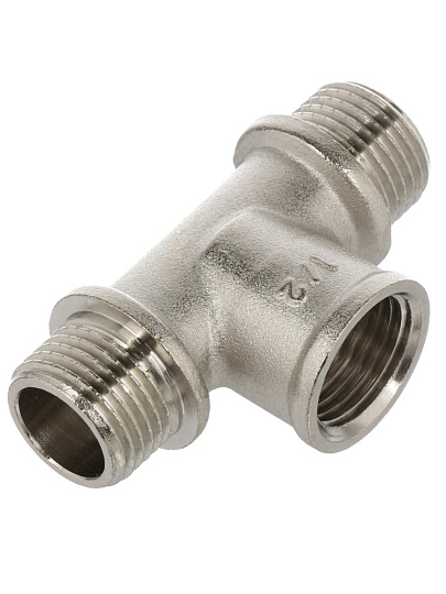Тройник 1/2", ш-г-ш, никель, индивидуальная упаковка, РосТурПласт