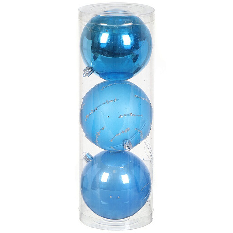 Елочный шар 3 шт, голубой, 10 см, пластик, SYQE-012123