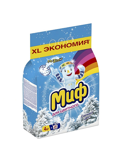 Стиральный порошок Миф, 4 кг, автомат, для цветного белья, Свежий цвет