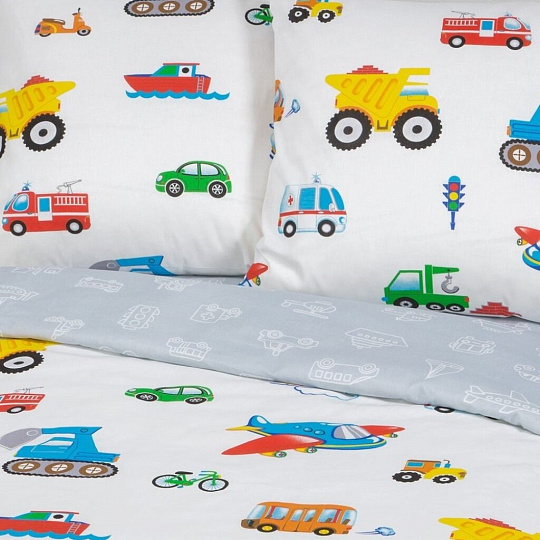 Постельное белье детское 1.5-спальное, простыня 150х214 см, 2 наволочки 70х70 см, пододеяльник 143х215 см, АртПостель, бязь, Моторчик 112