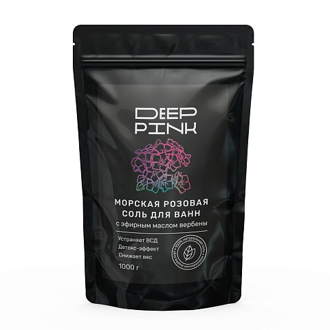 Соль для ванн Deep Pink, с эфирным маслом вербены, 1 кг, розовая