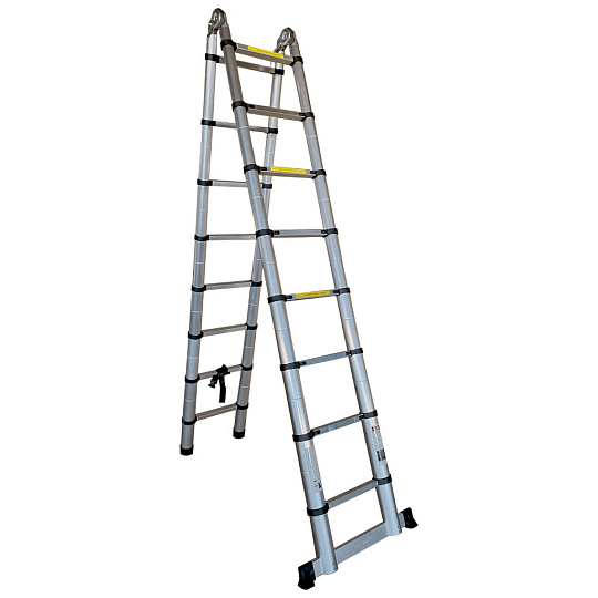 Лестница шарнирная 2 секции, 8 ступеней, алюминий, 5 м, 150 кг, телескопическая, Alumet, DTLH 2.5