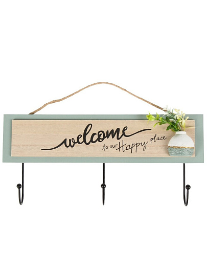 Ключница Welcome, 32.8х15 см, МДФ, 3 крючка, на декоративном панно, настенная, A200169
