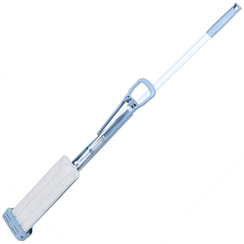 Швабра плоская, 39х12 см, серая, с отжимом, телескопическая ручка, серо-голубая, Bossclean, SR1711