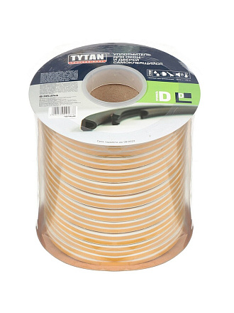 Уплотнитель D, самоклеящаяся основа, 9х7.5 мм, 100 м, белый, Tytan, 91454