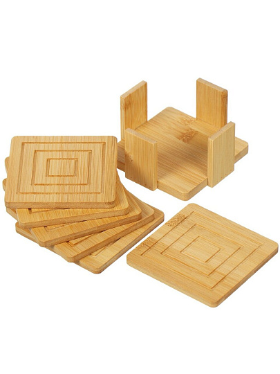 Подставка под горячее, дерево, 6 шт, 11.5х11.5 см, держатель, G11-LZ1001