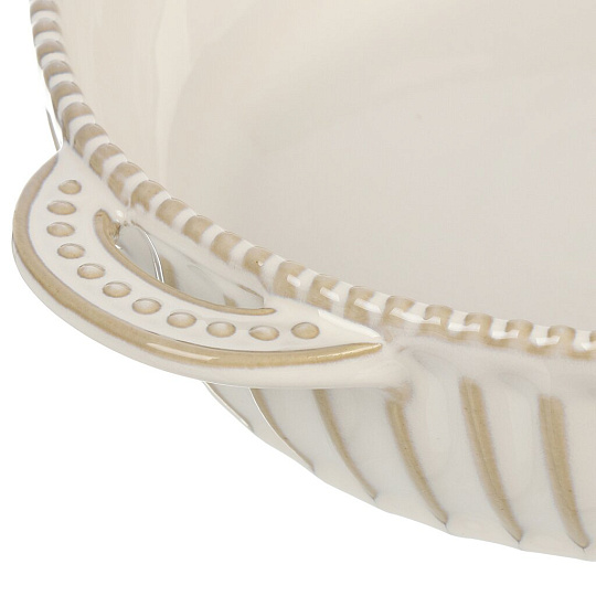 Форма для запекания и сервировки керамика, 20х25х5 см, круглая, с ручками, белая, BY Collection, 826-375