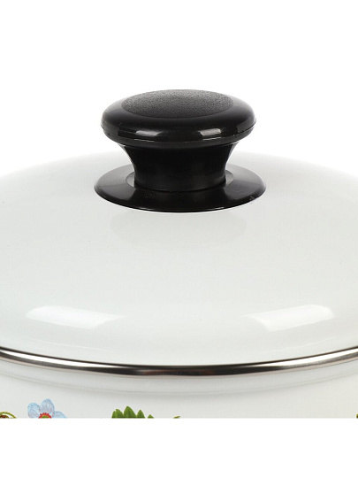 Кастрюля эмалированная сталь, 1.5 л, крышка сталь, сферический, Керченский металлургический завод, Клубника садовая, 61904-082/6, белая