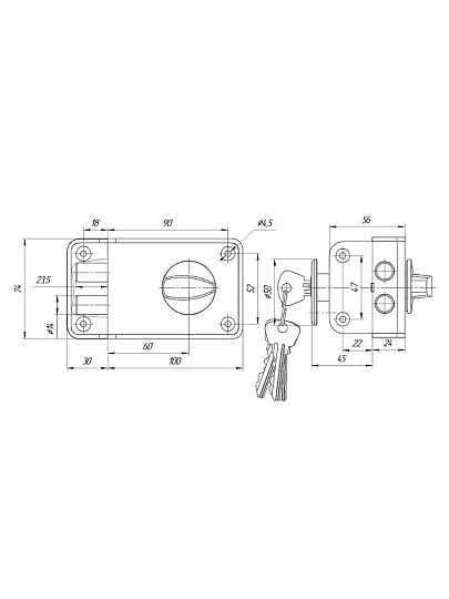 Замок накладной дверной, Зенит, 3Н1-3, 00-00000628, бронза