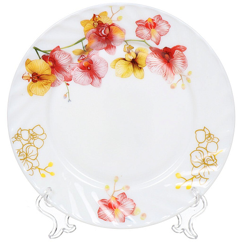 Тарелка обеденная, стеклокерамика, 23 см, круглая, Орхидеи, HP-90/6797