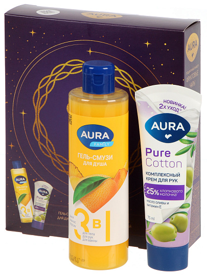 Набор подарочный для женщин, Aura, 3 в 1, гель-смузи для душа 250 мл, крем для рук комплексный 75 мл