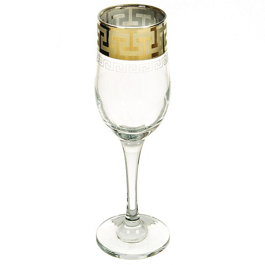 Набор для спиртного 12 предметов, стекло, бокал для шампанского 200 мл 6 шт, стопка 60 мл 6 шт, с баром, Promsiz, Греческий узор, GE03-160/837-БС
