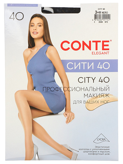 Колготки Conte, City, 40 DEN, р. 3, nero/черные, уплотненный мысок, 8С-38СПС