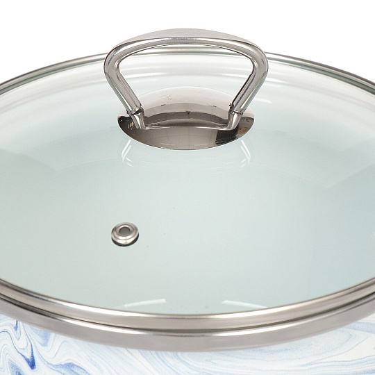 Кастрюля эмалированная сталь, 1.5 л, крышка стекло, сферический, Сантэкс, Шейк бело-синий, 1-2415111, индукция