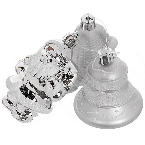 Елочный шар Санта, колпак, колокол, 3 шт, серебро, пластик, SYQD-012196S