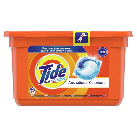 Капсулы для стирки Tide, Все в 1 Pods Альпийская свежесть, 12 шт, капсула 24.8 г