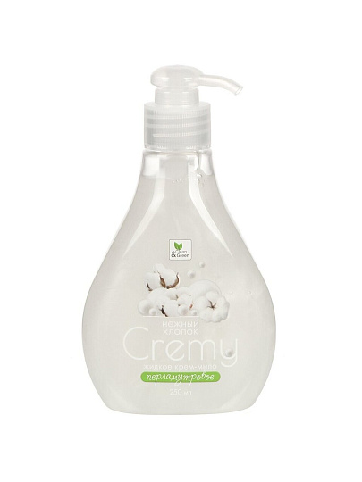 Крем-мыло жидкое Clean&amp;Green, Cremy, Нежный хлопок, с перламутром, 250 мл
