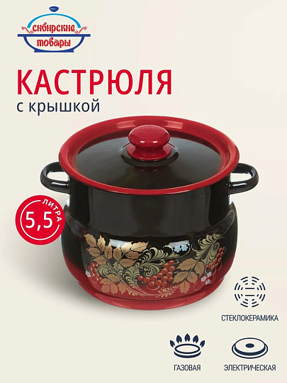 Кастрюля эмалированная сталь, 5.5 л, крышка сталь, сферический, Сибирские товары, С1917.38