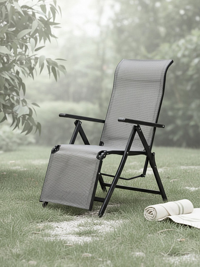Шезлонг металл, 110х58 см, 150 кг, 6, серый, C010238