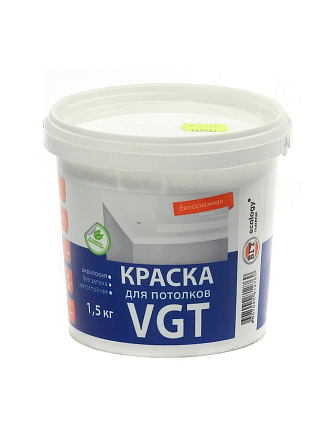 Краска водно-дисперсионная, VGT, акриловая, для потолков, матовая, белоснежная, 1.5 кг