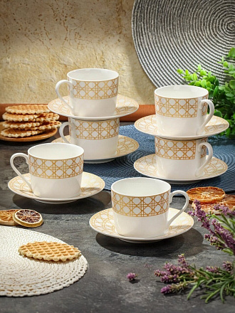 Набор чайный керамика, 12 предметов, на 6 персон, 220 мл, Daniks, Эстель, Y4-7620, подарочная упаковка