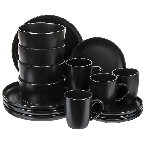 Сервиз столовый керамика, 16 предметов, на 4 персоны, Y6-6058, черный