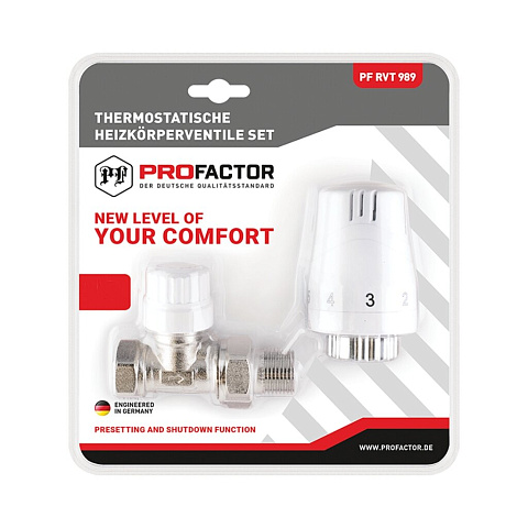 Комплект термостатический для радиатора, 1/2", прямой, ProFactor, PF RVT 989