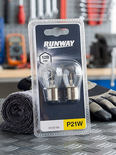 Лампа автомобильная Runway, RW-P21W-b, P21W 12В 21w, 2 шт, блистер