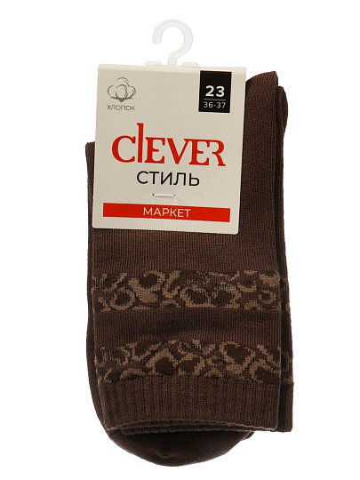 Носки для женщин, хлопок, эластан, Clever, кофейные, р. 23, L3010