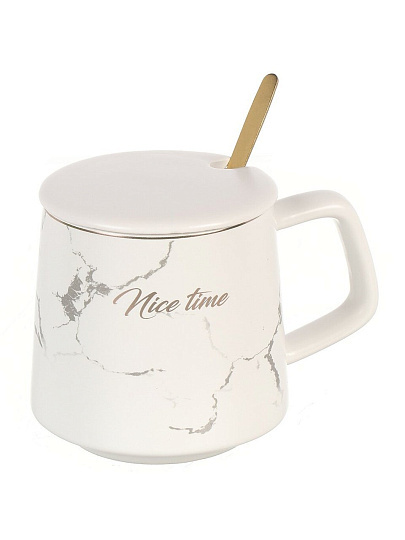 Кружка керамика, 450 мл, Отличный день, с крышкой, с ложкой, Y6-10125/B060025